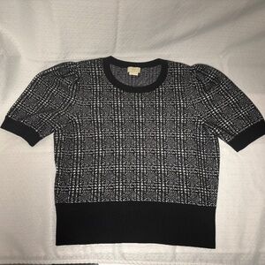 Kate Spade Black& White Plaid puff sleeve sweater